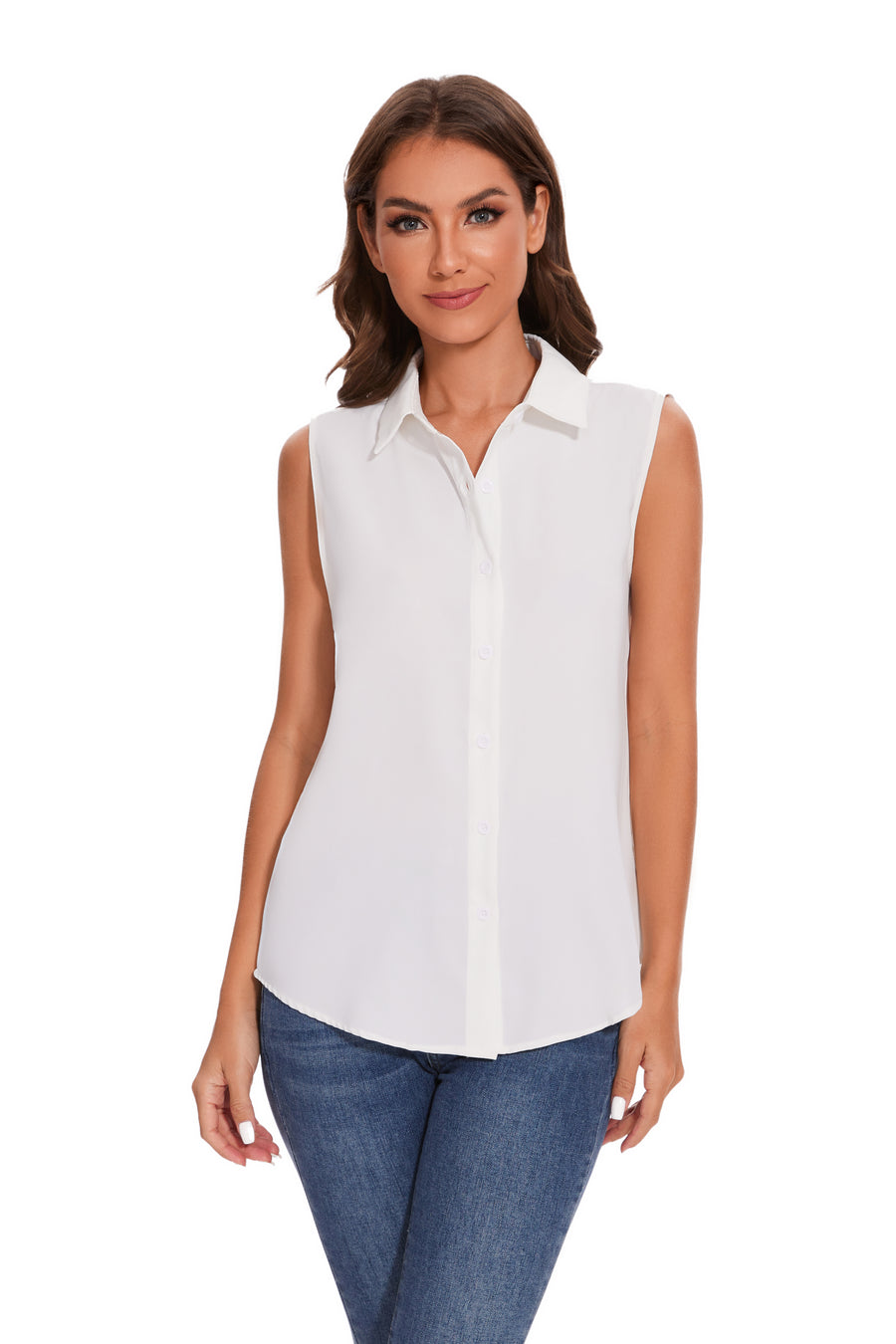 Womens Sleeveless Button Down Shirt Classic Collared Blouse Basic Tank Tops Work Office Chiffon Tops