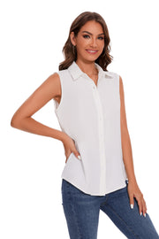 Womens Sleeveless Button Down Shirt Classic Collared Blouse Basic Tank Tops Work Office Chiffon Tops