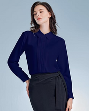 Womens Button Down Shirts Long Sleeve Casual Chiffon Blouses Loose Pleated Collared Work Office Tops