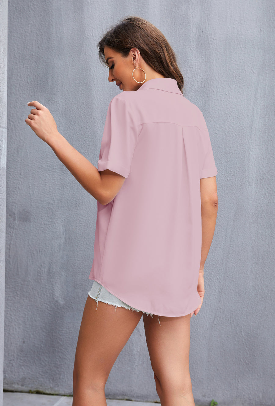 Women's Short Sleeve Collared Shirt in Pink