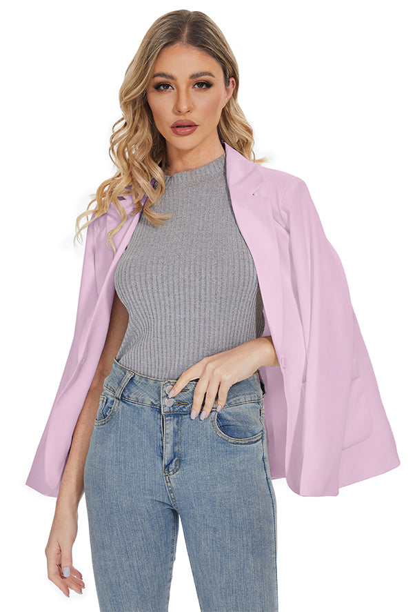 Women's Long Sleeve Notch Lapel Blazers Jacket with Pockets in Pink