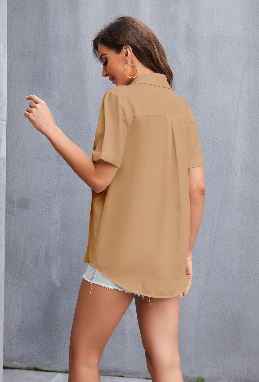 Women's Short Sleeve Collared Shirt in Khaki