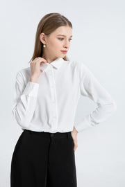 Women's Button Down Shirt Classic Long Sleeve Collared Tops Work Office Chiffon Blouse