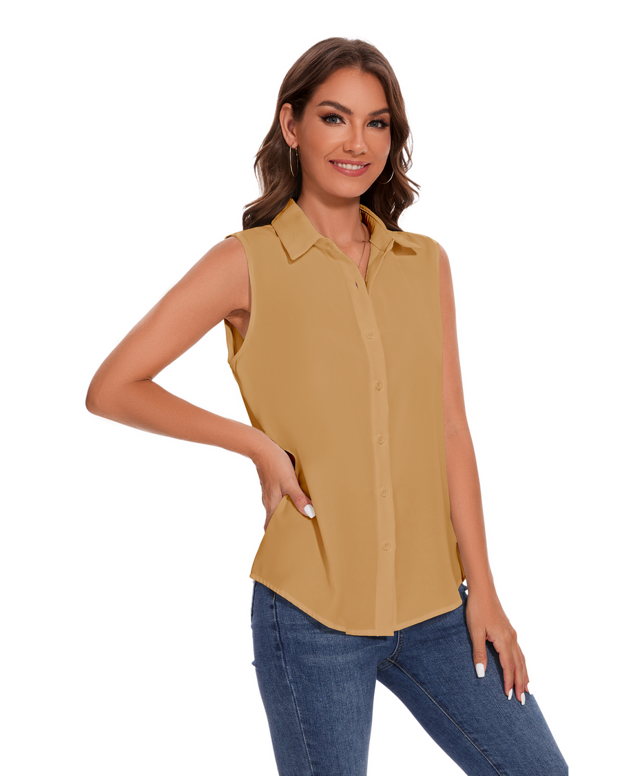 Womens Sleeveless Button Down Shirt Classic Collared Blouse Basic Tank Tops Work Office Chiffon Tops