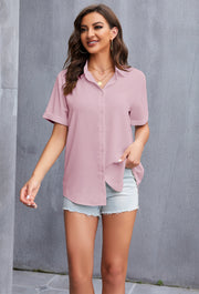 Women's Short Sleeve Collared Shirt in Pink