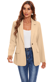 Women's Long Sleeve Open Front Blazers with Pockets in Khaki