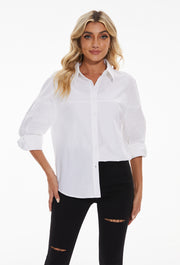 Women's lapel long sleeves Button Down Shirt in White