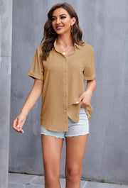 Women's Short Sleeve Collared Shirt in Khaki