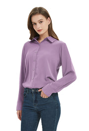 Women's Classic Long Sleeve Collared Chiffon Blouse in Purple