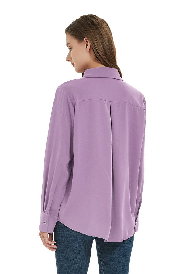 Women's Classic Long Sleeve Collared Chiffon Blouse in Purple