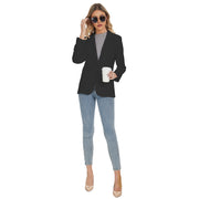 Women's Long Sleeve Notch Lapel Blazers Jacket with Pockets in Black