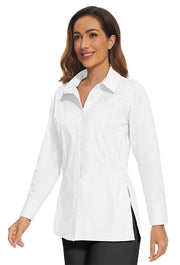 Women's Stretch Long Sleeve Button Down Collared Loose Fit in White