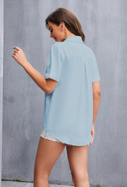 Women's Short Sleeve Collared Shirt in Blue