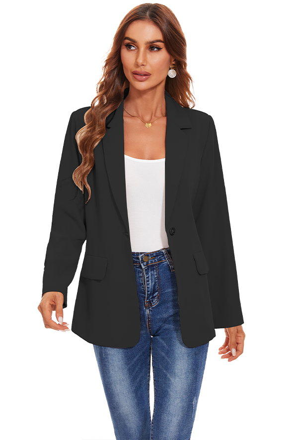 Women's Long Sleeve Open Front Blazers with Pockets in Black