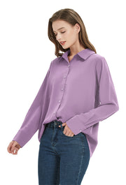 Women's Classic Long Sleeve Collared Chiffon Blouse in Purple