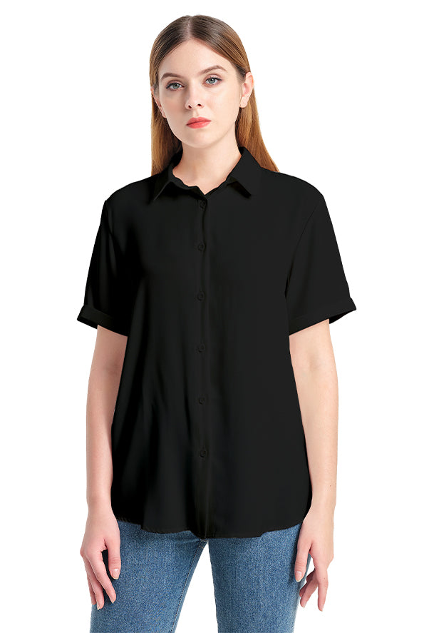 Women's Short Sleeve Collared Shirt in Black