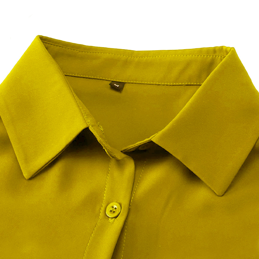 Women's Classic Long Sleeve Collared Chiffon Blouse in Yellow