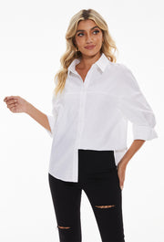 Women's lapel long sleeves Button Down Shirt in White