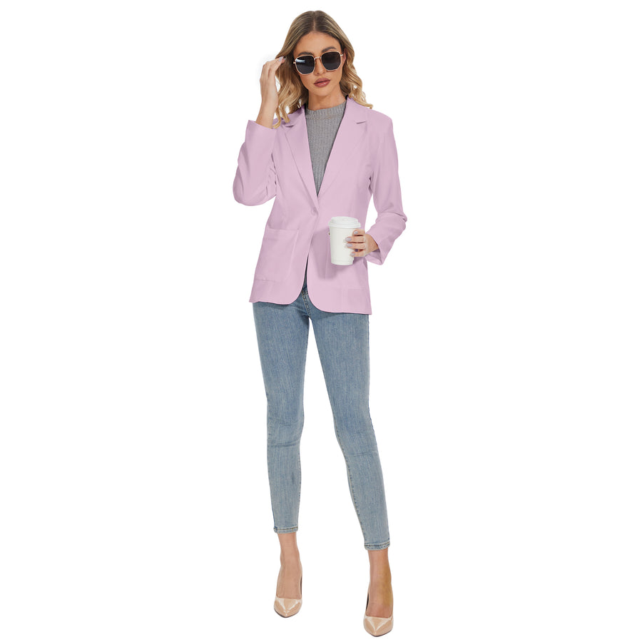 Women's Long Sleeve Notch Lapel Blazers Jacket with Pockets in Pink