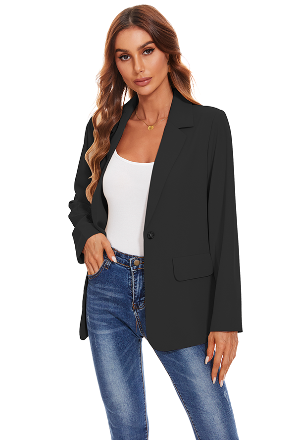 Women's Long Sleeve Open Front Blazers with Pockets in Black