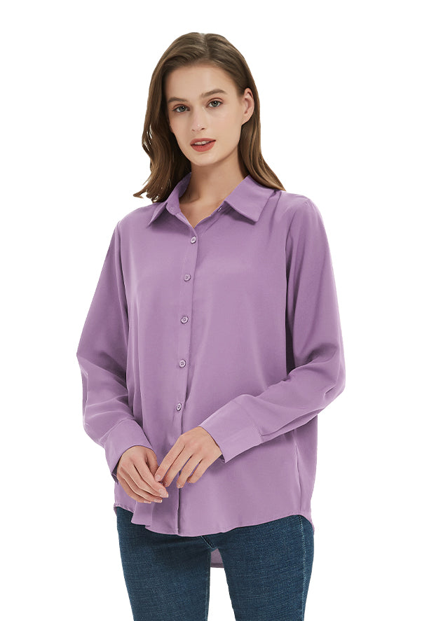 Women's Classic Long Sleeve Collared Chiffon Blouse in Purple