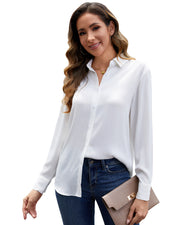 Women's Button Down Shirt Textured Chiffon Blouse Classic Collared Top Casual Work Office Blouse