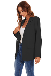 Women's Long Sleeve Open Front Blazers with Pockets in Black