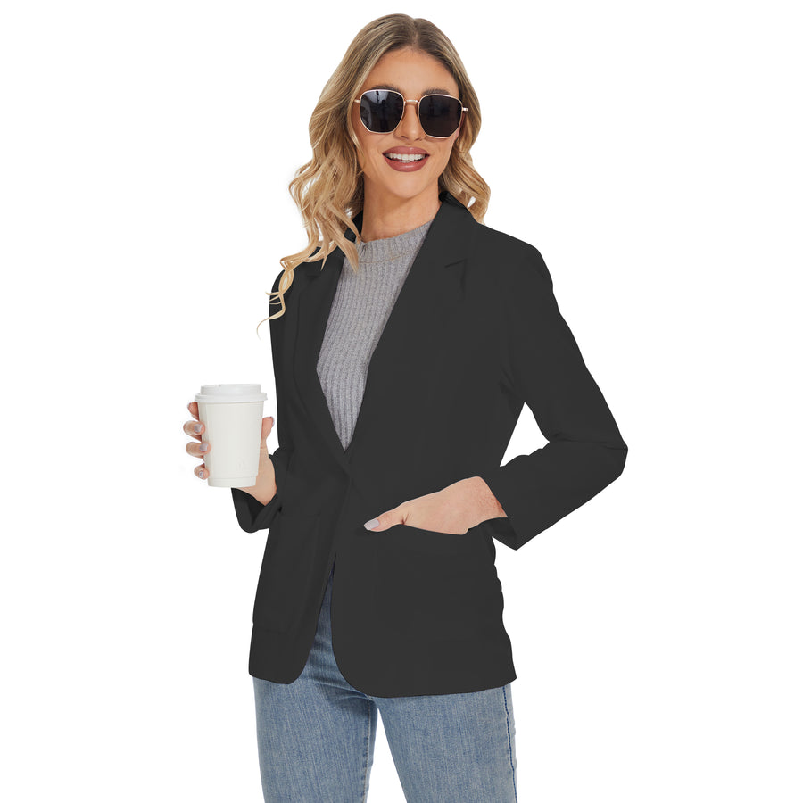 Women's Long Sleeve Notch Lapel Blazers Jacket with Pockets in Black