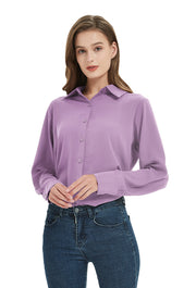 Women's Classic Long Sleeve Collared Chiffon Blouse in Purple