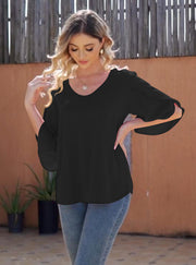 Women's Short Sleeve Loose Chiffon Blouses in Black