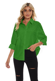 Women's lapel long sleeves Button Down Shirt in Green