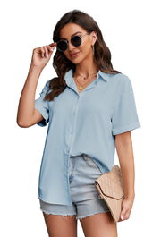 Women's Short Sleeve Collared Shirt in Blue