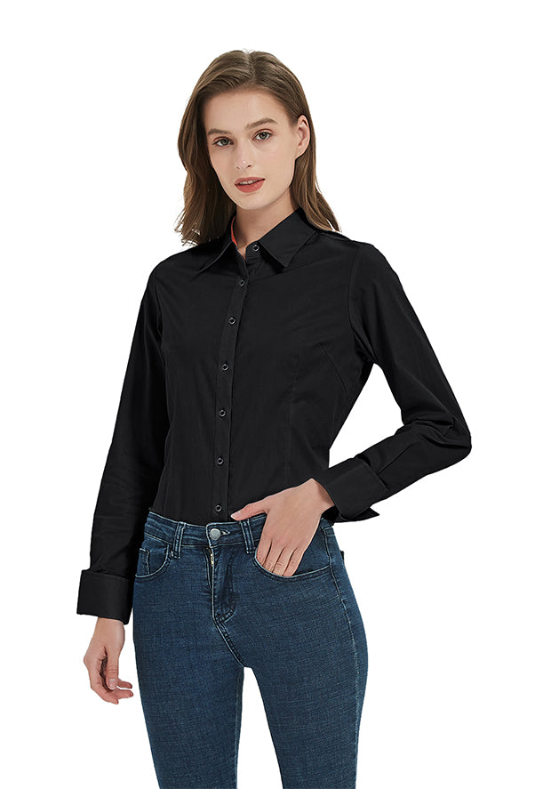 Women's Long Sleeve Regular Fit Dress Shirts in Black