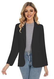 Women's Long Sleeve Notch Lapel Blazers Jacket with Pockets in Black