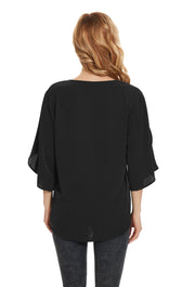 Women's Short Sleeve Loose Chiffon Blouses in Black