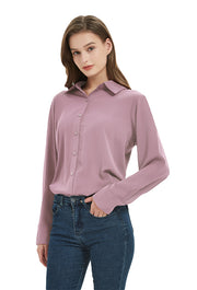 Women's Classic Long Sleeve Collared Chiffon Blouse in Pink