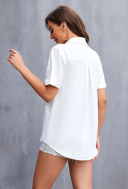 Women's Short Sleeve Collared Shirt in White