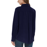 Women's Classic Long Sleeve Collared Chiffon Blouse in Navy Blue