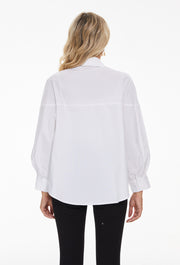 Women's lapel long sleeves Button Down Shirt in White