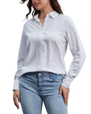 Cotton Linen Women's Button Down Shirts Long Sleeve V Neck Collared Shirt Loose Fit Casual Work Blouse Top