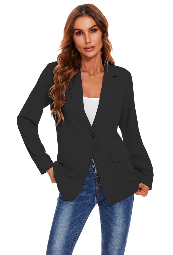 Women's Long Sleeve Open Front Blazers with Pockets in Black