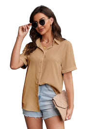 Women's Short Sleeve Collared Shirt in Khaki