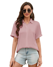 Women's Button Down Shirt Textured Chiffon Blouse Classic Collared Top Casual Work Office Blouse