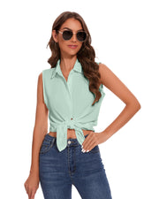 Womens Sleeveless Button Down Shirt Classic Collared Blouse Basic Tank Tops Work Office Chiffon Tops