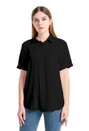 Women's Short Sleeve Collared Shirt in Black