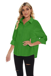 Women's lapel long sleeves Button Down Shirt in Green