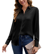 Women's Button Down Shirt Textured Chiffon Blouse Classic Collared Top Casual Work Office Blouse