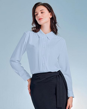 Womens Button Down Shirts Long Sleeve Casual Chiffon Blouses Loose Pleated Collared Work Office Tops