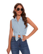 Womens Sleeveless Button Down Shirt Classic Collared Blouse Basic Tank Tops Work Office Chiffon Tops