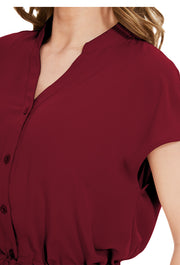 Womens Fashion Button Down Shirt Short Sleeve Blouses in Red